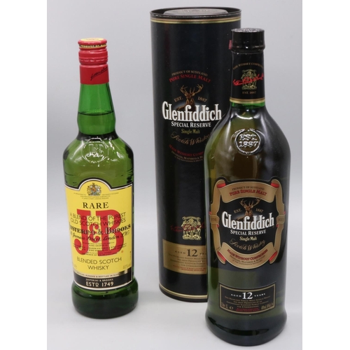 1307 - Glenfiddich Special Reserve Single Malt Scotch Whisky, Aged 12 Years, 1ltr in tube and J&B Rare Blen... 