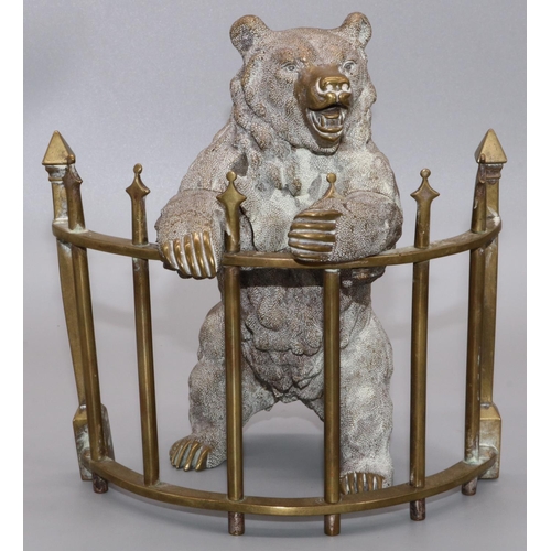 1141 - Victorian Russian novelty inkwell, cast as a bear standing behind a curved fence, his head hinged as... 