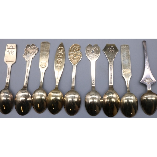 1080 - Collection of nine C20th Danish silver and enamel Christmas spoons for 1964-65, 1967-68, 1970, 1972-... 