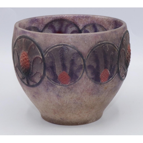 1100 - Gabriel Argy-Rousseau Alpine Thistles pate de verre glass bowl, modelled with a frieze of flowerhead... 