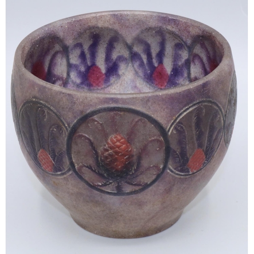 1100 - Gabriel Argy-Rousseau Alpine Thistles pate de verre glass bowl, modelled with a frieze of flowerhead... 