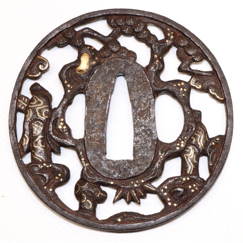 1194 - Japanese Sotem Sukashi iron tsuba, 17th century Edo period, signed `Soheishi Nyudo Sotem of Hikone i... 