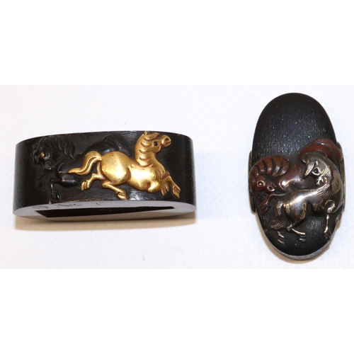 1192 - Japanese 18th century signed `KazuTomo Saku' Fuchi Kashira, Yanagawa school style to fit katana, wit... 