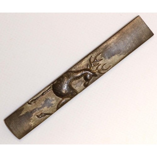 1219 - Japanese 17th century Kodzuka grip possibly by Mumia with deer wrapped around the tsuka with poem on... 