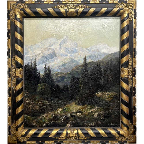 1335 - Otto Eduard Pippel (1878-1960); Extensive wooded Alpine landscape, oil on canvas in decorative frame... 