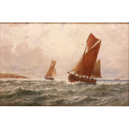 1363 - George Stanfield Walters (British 1838-1924); 'Lowestoft Boats off The Yorkshire Coast' oil on board... 