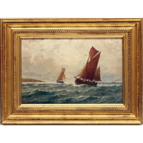 1363 - George Stanfield Walters (British 1838-1924); 'Lowestoft Boats off The Yorkshire Coast' oil on board... 