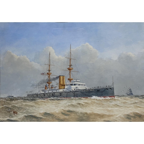 1370 - T. Robinson (British C20th); Ships Portrait of a British battleship under steam, with and two other ... 