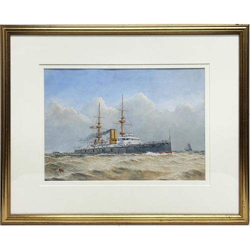 1370 - T. Robinson (British C20th); Ships Portrait of a British battleship under steam, with and two other ... 