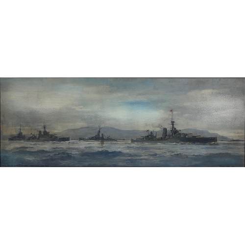 1368 - Frank Wood (1904-1985); 'HMS Orion and 3rd Division Grand Fleet 1914-18' watercolour, signed and dat... 