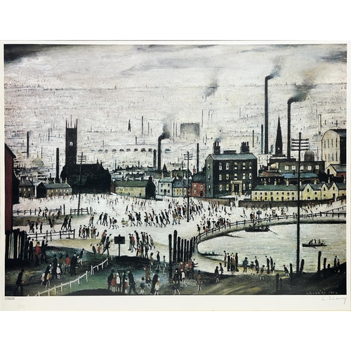 1337 - After Laurence Stephen Lowry RBA, RA (1887-1976) 'An Industrial Town' colour reproduction with the b... 