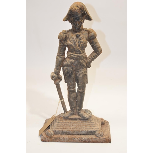 1496 - Victorian iron door stop, cast as Nelson on stepped plinth with bun feet and rectangular base, H37cm