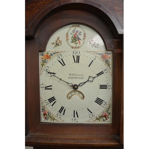 1268 - Will Green Whitwood - C19th mahogany crossbanded oak long case clock, signed arched 15in dial with d... 