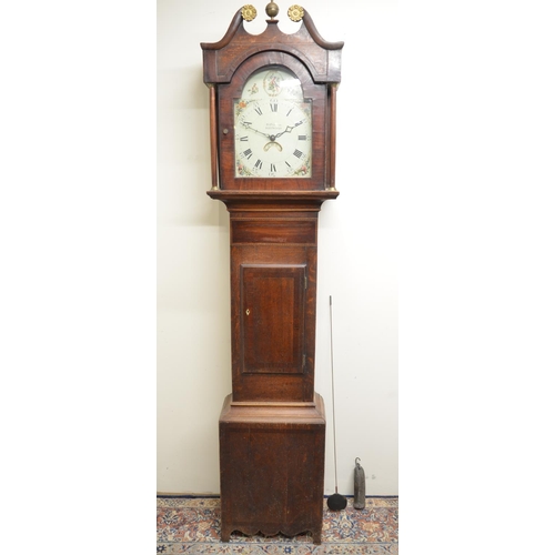 1268 - Will Green Whitwood - C19th mahogany crossbanded oak long case clock, signed arched 15in dial with d... 