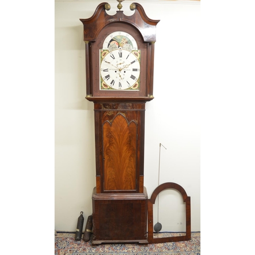 1251 - Wm. Nicholson Manchester - C19th mahogany long case clock, signed arched painted 20in moonphase Roma... 