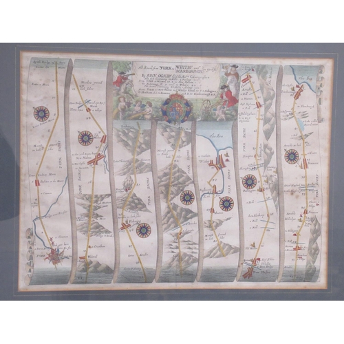 1321 - John Ogilby (British 1600-1676): 'The Roads from York to Whitby and Scarborough'  hand coloured engr... 