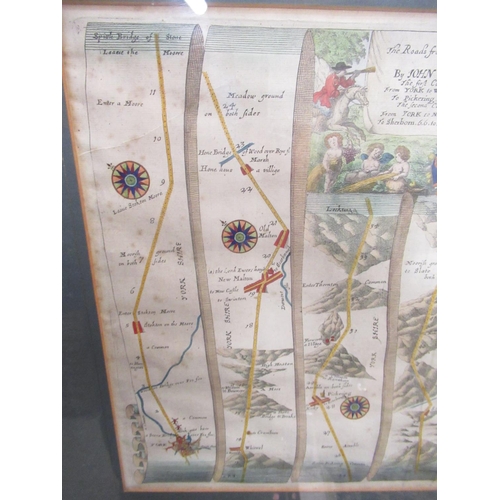 1321 - John Ogilby (British 1600-1676): 'The Roads from York to Whitby and Scarborough'  hand coloured engr... 