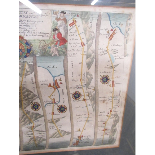 1321 - John Ogilby (British 1600-1676): 'The Roads from York to Whitby and Scarborough'  hand coloured engr... 