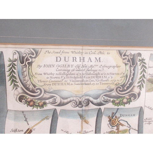 1322 - John Ogilby (British 1600-1676) 'The Road from Whitby in Com. Ebor. to Durham' hand coloured engrave... 