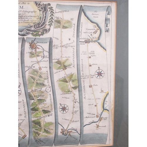 1322 - John Ogilby (British 1600-1676) 'The Road from Whitby in Com. Ebor. to Durham' hand coloured engrave... 