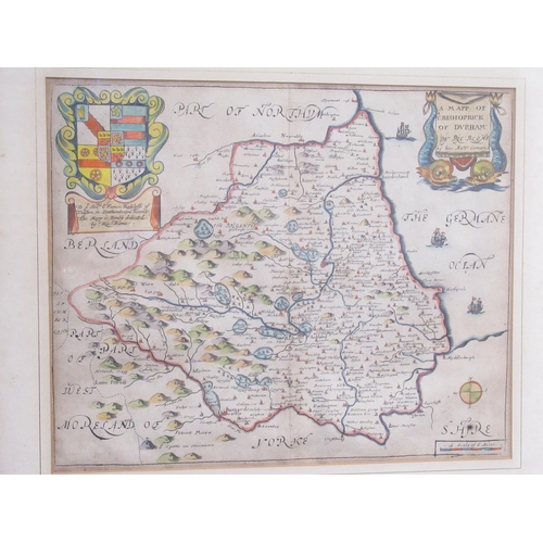 1333 - Richard Blome (1635-1705) 'A Mapp of Ye Bishoprick of Durham' framed engraved map with hand colourin... 