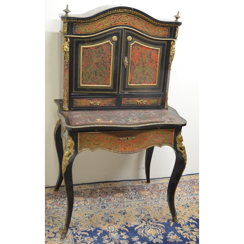 1402 - C19th French ebonised and gilt metal mounted red boulle serpentine side cabinet, with two shaped doo... 