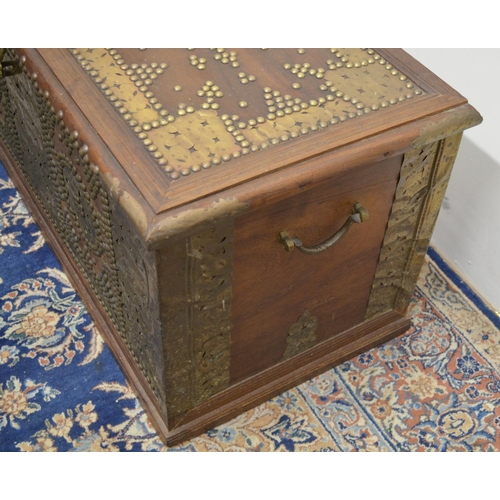 1421 - Moloo Brothers & Co. Ltd - C20th hardwood rectangular 'Zanzibar' chest or blanket box, typically dec... 