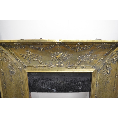 1424 - Victorian Aesthetic Movement marble fire surround, frieze and legs painted with garden flowers in sh... 