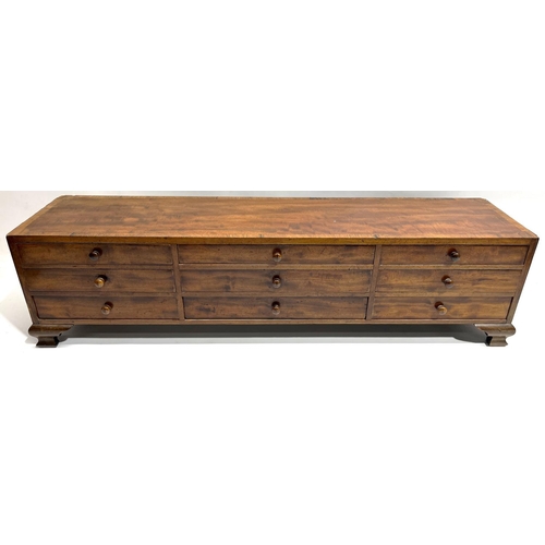 1430 - Early 19th Century mahogany bank of nine drawers containing a selection of sewing silk, and other it... 