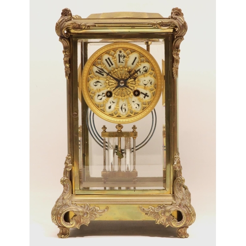 1265 - A & N Paris - C19th brass four glass mantle clock, the case with applied rococo mounts, pierced bras... 