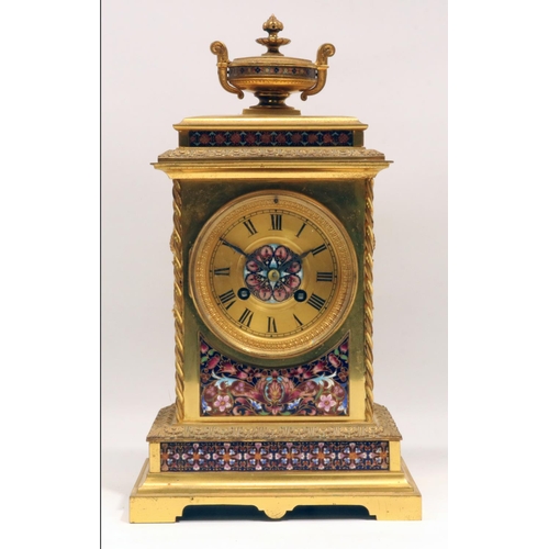 1266 - S. Marti et Cie - C19th French ormolu and enamel mantle clock, the case with urn finial, champleve e... 