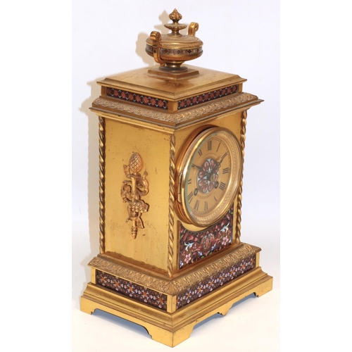 1266 - S. Marti et Cie - C19th French ormolu and enamel mantle clock, the case with urn finial, champleve e... 