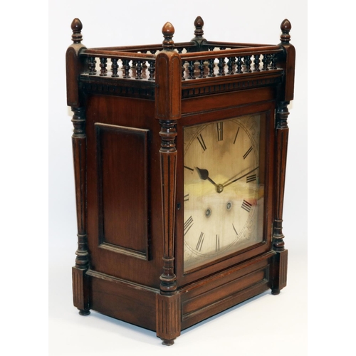 1262 - A. C - early C20th mahogany bracket clock, turned spindle gallery over dentil cornice and turned tap... 