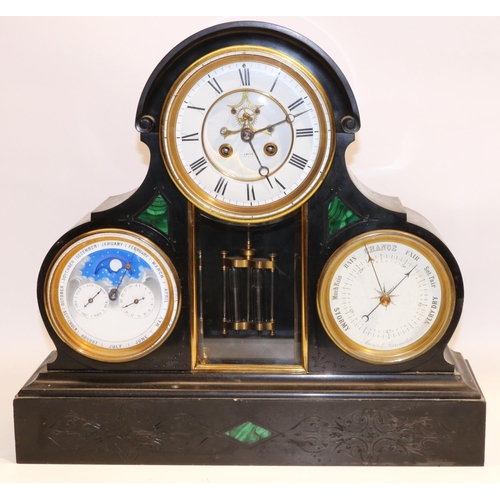 1250 - S. Marti et Cie retailed by Smith of Belfast - C19th slate and malachite mantle clock with perpetual... 