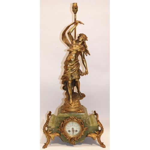 1277 - A. G. Mougin for Collet & Valois Lyon - early C20th French onyx and gilt mantle clock lamp, the case... 