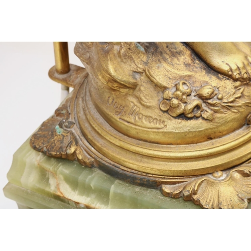 1277 - A. G. Mougin for Collet & Valois Lyon - early C20th French onyx and gilt mantle clock lamp, the case... 