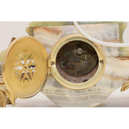 1277 - A. G. Mougin for Collet & Valois Lyon - early C20th French onyx and gilt mantle clock lamp, the case... 