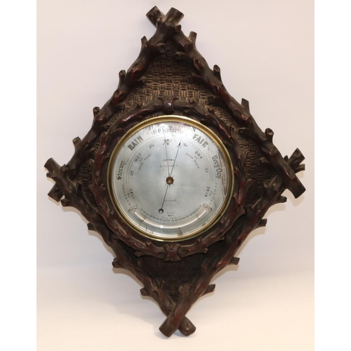 1241 - J. Brown, 76 St. Vincent St., Glasgow - early C20th oak aneroid barometer and thermometer, in carved... 