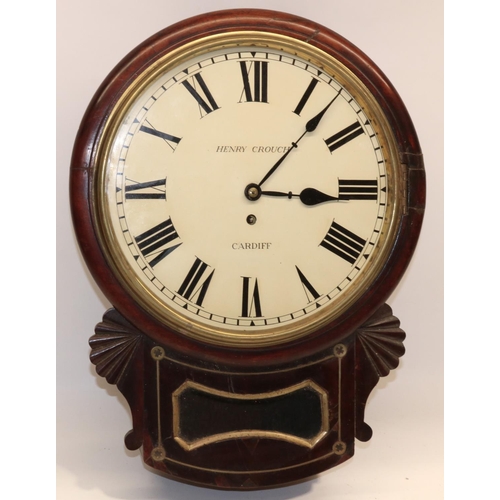 1260 - Henry Crouch Cardiff - William IV 8 day mahogany drop dial wall timepiece, brass inlaid case and fra... 