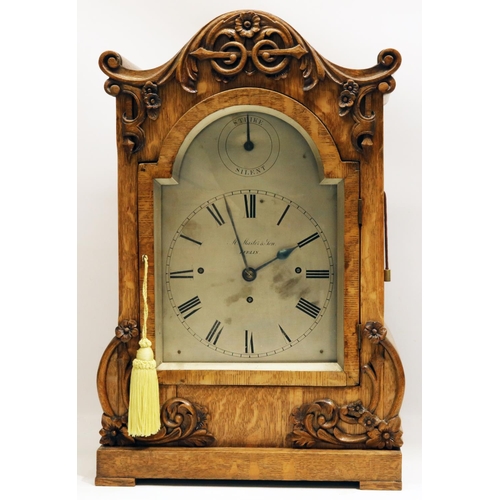 1247 - McMaster & Son Dublin - late Victorian oak bracket or boardroom clock, scroll top case with applied ... 