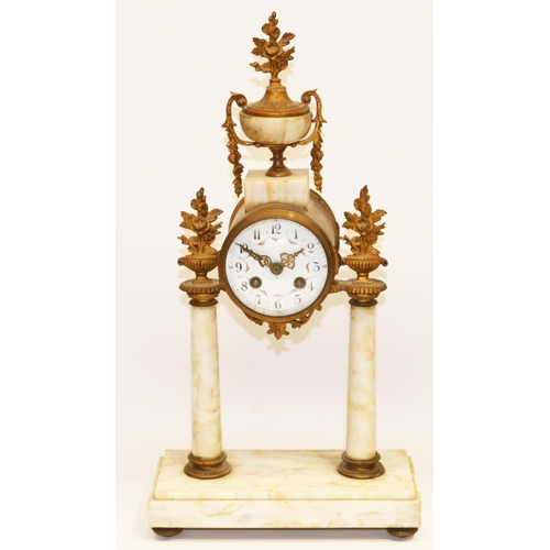 1264 - Samuel Marti & G. Vignon, Paris - early C20th French cream marble and ormolu portico clock, with urn... 