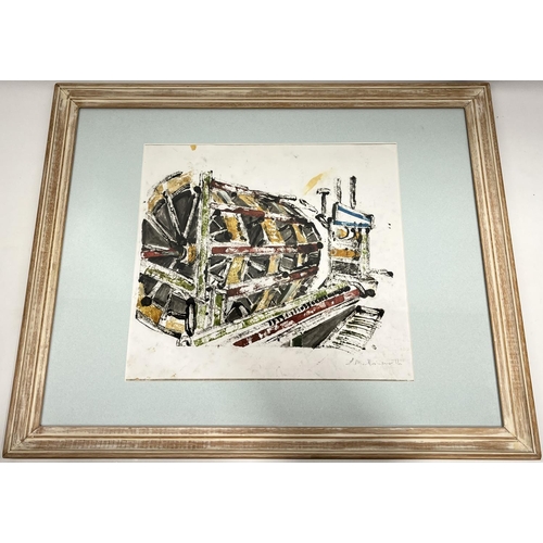 1367 - Lucy Hainsworth (British Contemporary); 'Weaving Wheels' monoprint potato cut, framed and mouted, 57... 