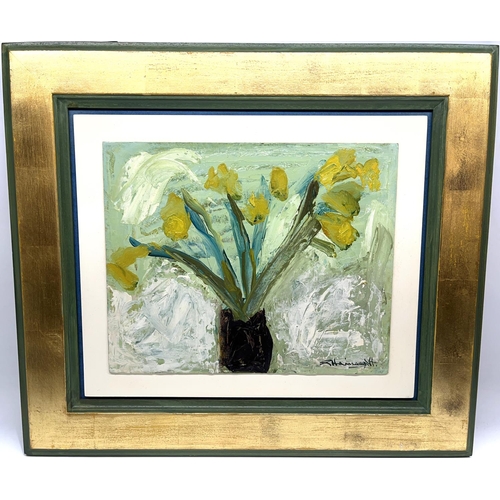 1339 - George Hainsworth (British Contemporary); 'First Daffs' oil on board, signed, framed and mounted, 63... 