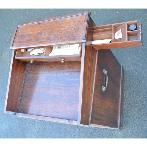 1437 - Victorian rosewood clerks Davenport type desk, galleried top with pull out hinged pen tray and two s... 