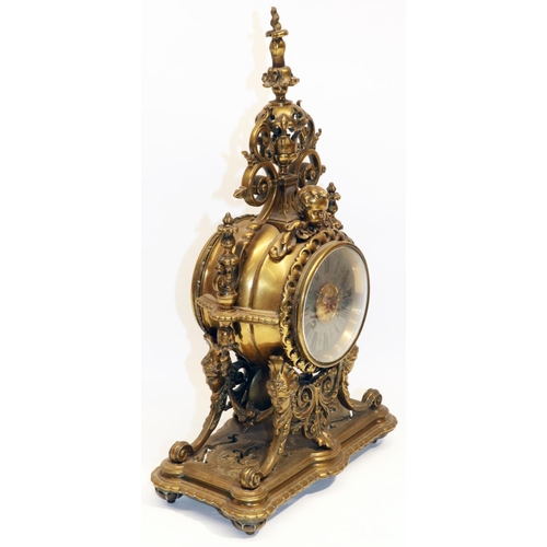 1273 - Japy Freres - Bright Paris - C19th 8 day French mantle clock, pierced urn final over drum head on op... 