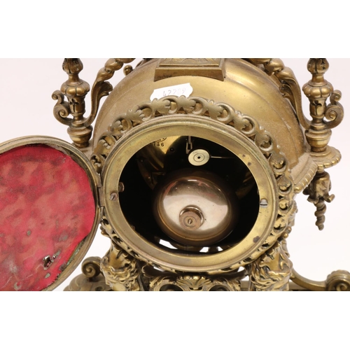 1273 - Japy Freres - Bright Paris - C19th 8 day French mantle clock, pierced urn final over drum head on op... 