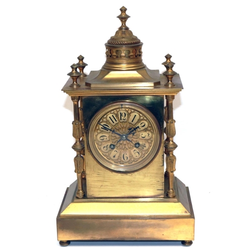 1275 - Japy Freres retailed S. Leighton Paris - C19th French ormolu 8 day mantle clock, crown finial with f... 