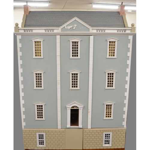 1165 - Large wooden Regency town house Dolls House, front opening to seven rooms and two room basement, W91... 