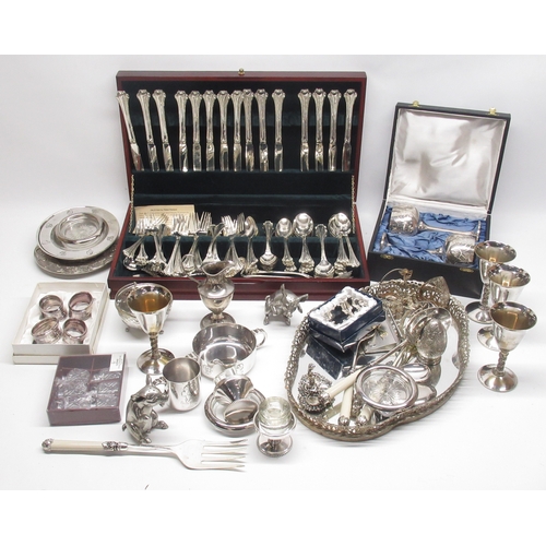 1351 - Collection of Silver plate inc. canteen of F.B.Rogers cutlery, goblets, napkin rings, etc. (qty.)