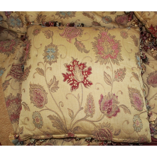 1317 - Four Paoletti Lucerne Jacquard pattern feather filled fringed cushions, 53cm x 53cm and two matching... 